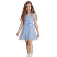 (3-4 Years, Blue) Vestido de tul sin mangas con estrellas y cinturón para niñas, vestido de gala para bodas infantiles