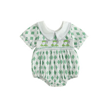 (12-18 Months, Green) Tutina estiva per neonati, maniche corte, colletto a bambola, stampa geometrica, ricamo a golf cart, body a bolle