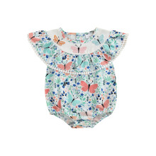 (6-12 Months, Blue) Tutina estiva per bambina con stampa floreale, maniche a volant, ideale per neonate. Vestito carinissimo.