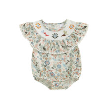 (0-3 Months, Green) Tutina estiva per bambina con stampa floreale, maniche a volant, ideale per neonate. Vestito carinissimo.