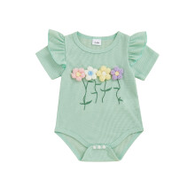(3-6 Months, Green) Tutina estiva per bambina, vestibilità ampia, con fiori 3D e volant, maniche corte.