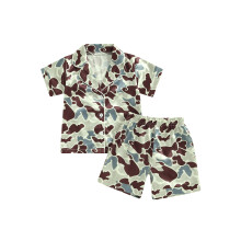 (12-18 Months, Army Green) Conjunto de pijama de verano para niño, camiseta corta con botones y pantalón corto de satén.