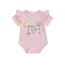 (12-18 Months, Pink) Tutina estiva per bambina, vestibilità ampia, con fiori 3D e volant, maniche corte.