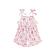(12-18 Months, White) Tutina estiva per neonata, vestibilità ampia, con stampa floreale e fiocco, volant, senza maniche e spalline sottili.