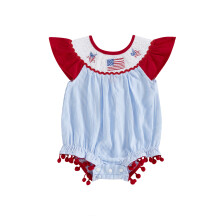(0-3 Months, Blue) Tutina per neonata con stampa a righe e maniche a volant, ideale per il 4 luglio.