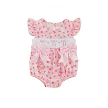 (0-3 Months, Pink) Tutina estiva da bambina con maniche a sbuffo, scollo rotondo con fiocco/stampa fragola, body a bolle