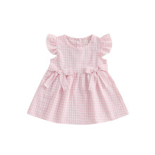 (6-12 Months, Pink) Kleid für Mädchen, kariert, mit Schleifen, Rundhalsausschnitt, Sommerkleid für Babys