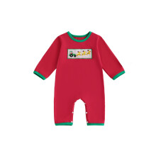 (6-12 Months, Red) Tutina natalizia per neonati, maniche lunghe, scollo rotondo, ricamata, abbigliamento invernale per neonati.