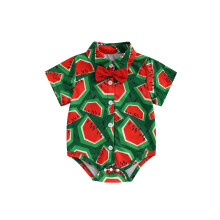 (6-12 Months, Green) Tutina estiva per neonato con stampa anguria, abbottonatura frontale, colletto classico, maniche corte.