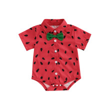 (3-6 Months, Red) Tutina estiva per neonato con stampa anguria, abbottonatura frontale, colletto classico, maniche corte.