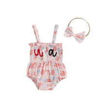 (6-12 Months, Pink) Completo per neonate per il 4 luglio: tutina senza maniche con volant e fascia per capelli. Abbigliamento per neonate