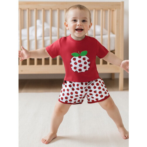 (18-24 Months, Red) Σετ 2 τεμαχίων ρούχων για νήπια με μπλουζάκια και σορτς μήλου 2
