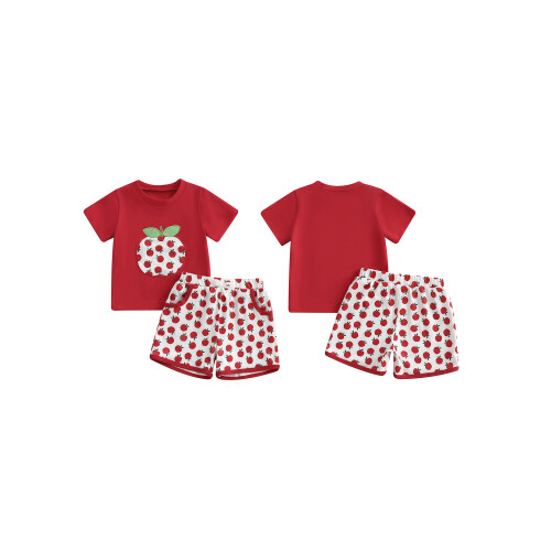 (6-12 Months, Red) Σετ 2 τεμαχίων ρούχων για νήπια με μπλουζάκια και σορτς μήλου 1