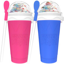 2PCS Slushie Maker Cup with Rapid Freezing, DIY Smoothies and Milkshake Maker, Blue and Pink