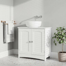 Alivio Under Sink Bathroom Cabinet with Magnetic Doors &amp; Metal Handles (Grey)