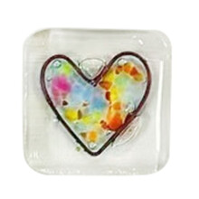 Pocket Token Glass Heart Card Keepsake Gift -Heart Keepsake Pocket Cards-Fused Glass Heart Pocket Token Multicolor