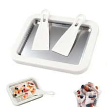 Rolled Ice Cream Maker with Instant Freeze Plate and 2 Scrapers for DIY Home Dessert, White