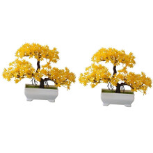 2 Pezzi di Piante Artificiali Bonsai in Plastica per Piccoli Alberi, Piante Finte, Fiori, Ornamenti in Vaso per il Tavolo Della Stanza di Casa, Giallo