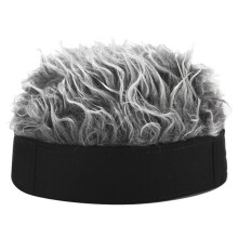 Adult Brimless Hats Baseball Cap Women Hairy Sports Hat Knitted Wig Hat W/ Wigs Hip Hop Headband Black + Gray