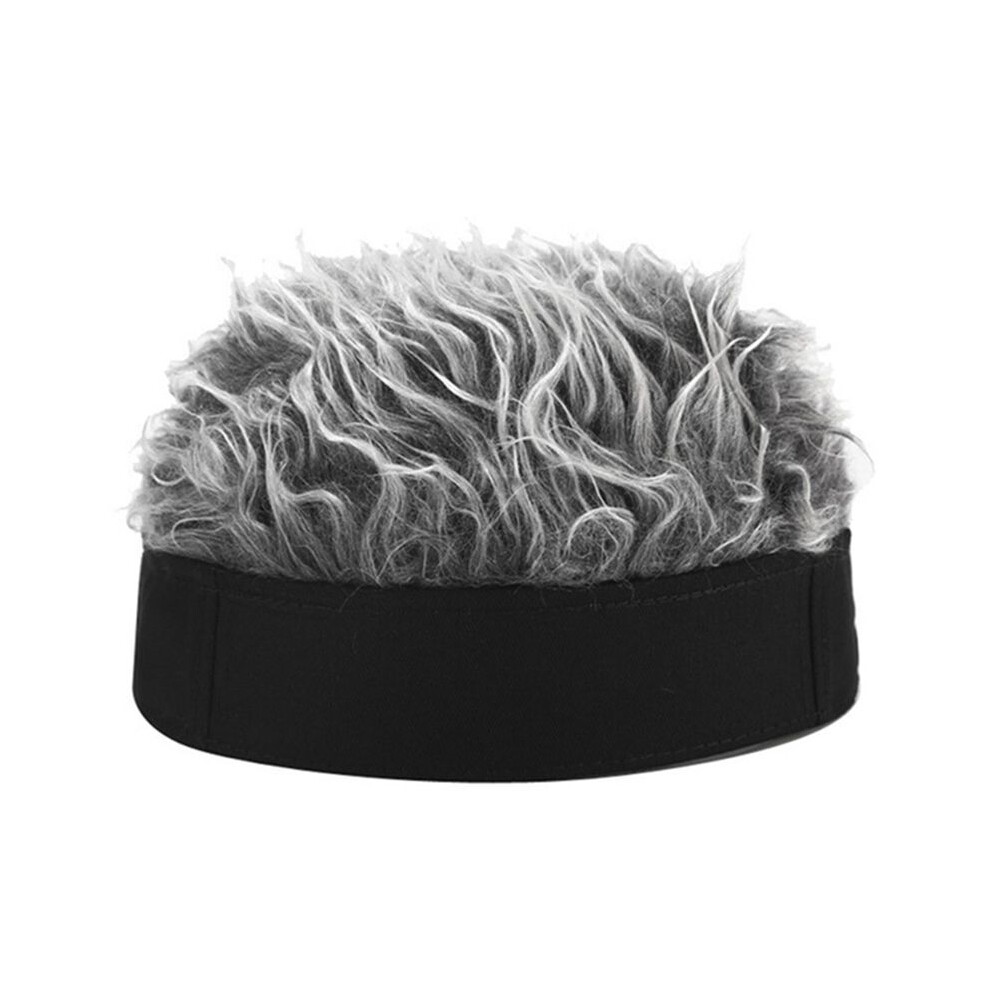 Adult Brimless Hats Baseball Cap Women Hairy Sports Hat Knitted Wig Hat W/ Wigs  Hip Hop Headband Black + Gray