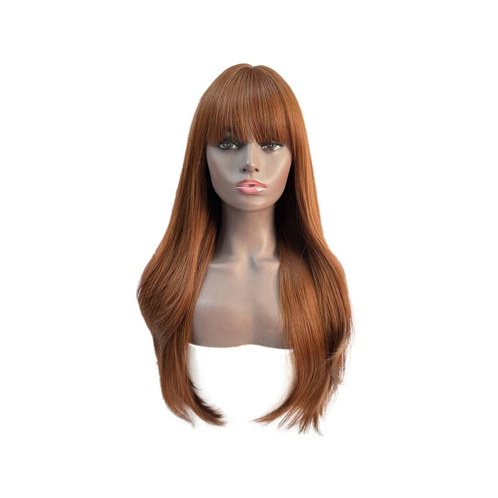 Tauoh Wind Flying 24 Inches Reddish Brown Synthetic Wig Long Water Wave Wig Cosplay Wig With Bangs For Women Girls Heat Resistant Wigs