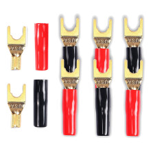 Y-Stecker Flachstecker für Lautsprecherkabel, 8-Teiliger Y-Flachstecker 45 Grad Vergoldeter U-Gabel-Flachstecker