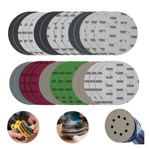 30Pcs 5-Inch Sanding Disc Sets, Hook&Loop 5-Inch 8-Hole Combination (800/1000/1500/2000/3000/5000) Sandpaper 2