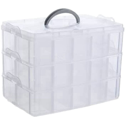Arts, Crafts and Jewelry Organizer, Stackable 3-Tier Clear Plastic Organizer with 30 Adjustable Compartments
