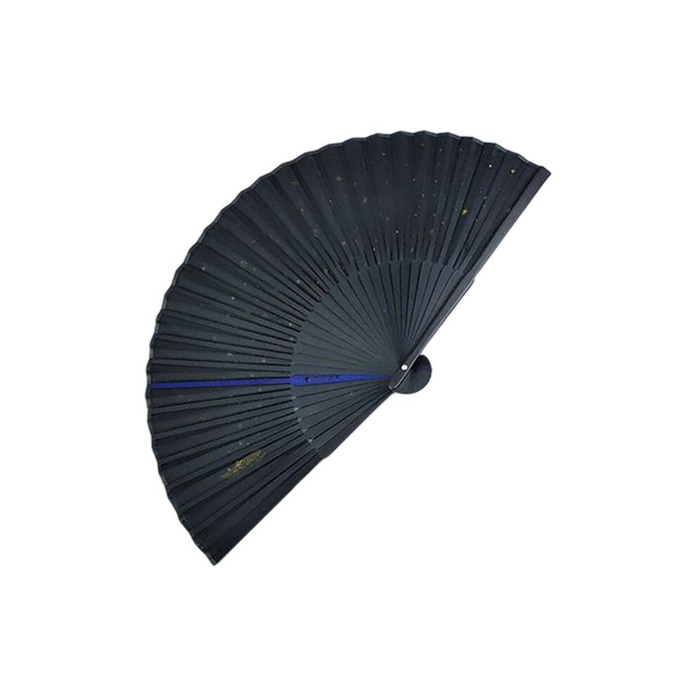 Classic Starry Silk Folding Fan,Chinese Japanese Fabric Bamboo Folding Dance Hand Fan (Black)