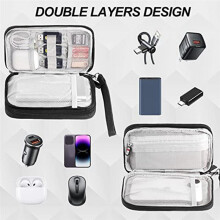 Organizador de Dispositivos ElectróNicos, Bolsa Organizadora de Cables de Viaje, Estuche de Transporte Resistente al Agua de Doble Capa para Cable,