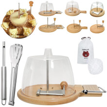 Cheese Curler Wheel with Lid, Stainless Steel Shaver and Oak Base for Elegant Cheese Curls