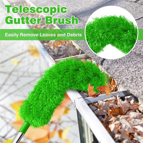 Gutter Cleaning Brush Roofing Tool with Telescopic Extendable Pole 8.2Ft Guard Cleaner Tool Easy Remove Leave, green 1