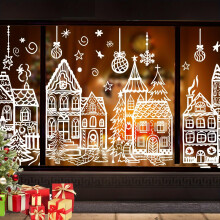 Large Christmas Window Stickers Set 4 Sheets Snowman Snowflake DoubleSided Reusable Holiday Decor