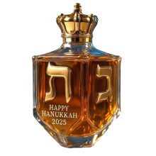 Hanukkah Dreidel Whiskey Decanter with Golden Hebrew Letters and Crown Cap for Home Bar Display