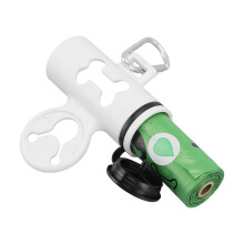 Dispenser per sacchetti per deiezioni cani bianco con gancio in metallo e 1 rotolo di sacchetti compatto