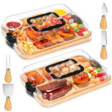 Charcuterie Board Set with Clear Lid, Cheese Knives and Bamboo Serving Tray for Picnic Party