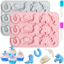 2 Pack Cowboy Silicone Mold with Hat Boot Horse Western Theme, BPA Nonstick for Cakes Chocolates