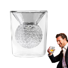 Golf Ball Shot Glass Set with Golf Ball Inner Design, DoubleWall Insulated Whiskey Barware Gift