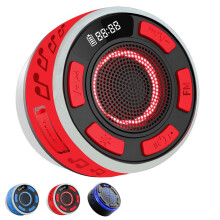 Waterproof Bluetooth Shower Speaker IPX7 Floatable with LED Clock, 360 Stereo, Suction Cup, Red