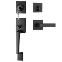 Matte Black Front Door Handle with Deadbolt, Modern Entry Lock Set, Secure Keyed Reversible Lever