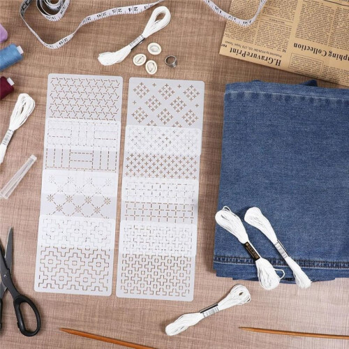 24Pcs Plastic Sashiko-Stencil Kit 4.7 X 4.7Inch Geometric Pattern Template Drawing  Embroidery Pattern for Beginners 1