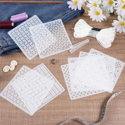 24Pcs Plastic Sashiko-Stencil Kit 4.7 X 4.7Inch Geometric Pattern Template Drawing  Embroidery Pattern for Beginners 2