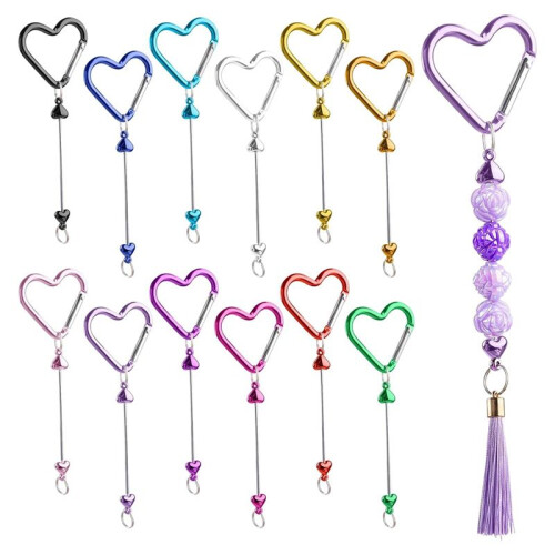 Framendino, 12 Pack Heart Shaped Beadable Keychain with Snap Hook for DIY