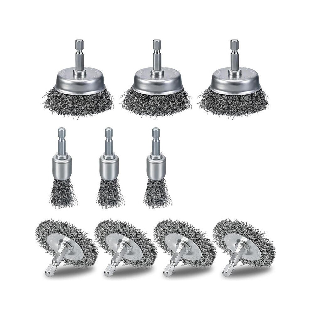 10 Pcs Drill Wire Brushes Set With Coarse Carbon Steel, 1/4 Inch Hex Shank For Effective Rust And Paint Removal 6031959491681