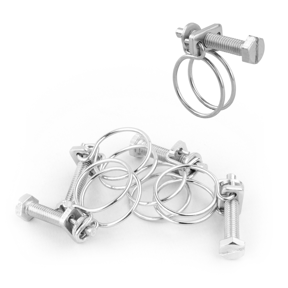 Kct (Pack Of 5) 19-22Mm Double Wire Adjustable Hose Clips Pipe Screw Clamps