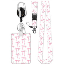 Clip Retráctil para Porta Credencial con Cordón, Cordón con Estampado de Lazo y Porta Credencial, Cordones Separables para Credencial de