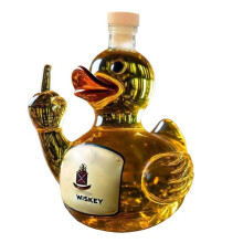 Funny Whiskey Decanter with Middle Finger Duck Glass Statue, Novelty Wine Bottle for Bar and Home