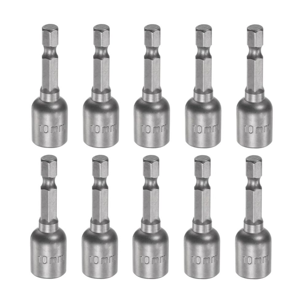 10Pcs Magnetic Nut Driver Bit Set 10Mm 1/4 Inch Hex Shank Impact Nut Setter 48Mm For Drill 9169991239552