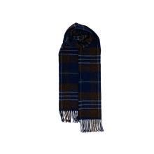 100% Lambswool Authentic Hebridean Brown Blue Tartan Scarf - Water Of Life