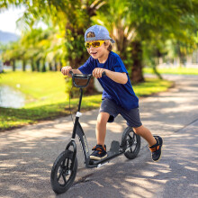 HOMCOM Push Scooter, Teen Kids Scooter with 12" EVA Tyres, Black